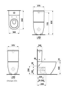 LAUFEN PRO WC kombi mísa, vario odpad, LCC H8259524000001 Technický nákres