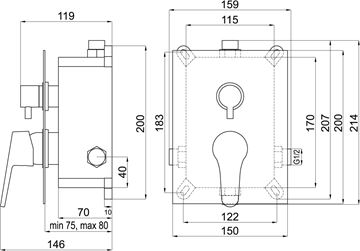 EASY PLUS NEON podomítková baterie, pro 2 spotřebiče, s tělesem, chrom BOX93451R,0 Technický nákres