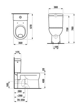 LAUFEN PRO WC kombi mísa, vario odpad H8249590000001 Technický nákres