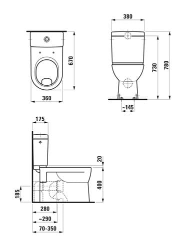 LAUFEN PRO WC kombi mísa, vario odpad H8249590000001 Technický nákres