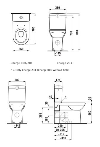 LAUFEN PRO WC kombi mísa, vario odpad, LCC H8249554000001 Technický nákres