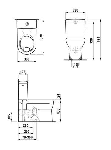 LAUFEN PRO WC kombi mísa, ploché splachování, vario odpad, LCC H8249594000001 Obrázek - fotka