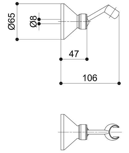 RAF nástěnný držák ruční sprchy, chrom SP205 Technický nákres