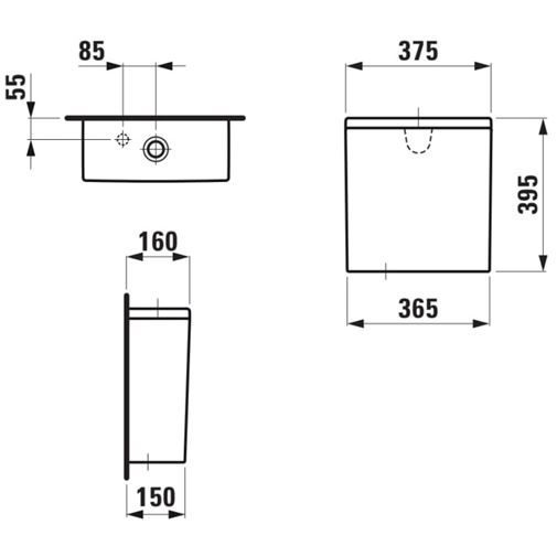 LAUFEN PRO WC kombi nádržka, spodní přívod vody, Dual-Flush H8299530009731 Technický nákres
