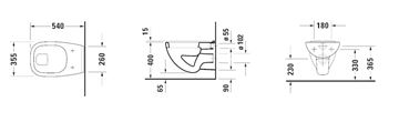 DURAVIT D-CODE závěsné WC, ploché splachování 22100900002 Technický nákres