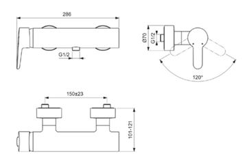 IDEAL STANDARD CONNECT BLUE sprchová nástěnná baterie, chrom B9924AA Technický nákres