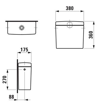 LAUFEN PRO WC kombi nádržka, boční přívod vody, Dual-Flush H8269520009721 Technický nákres