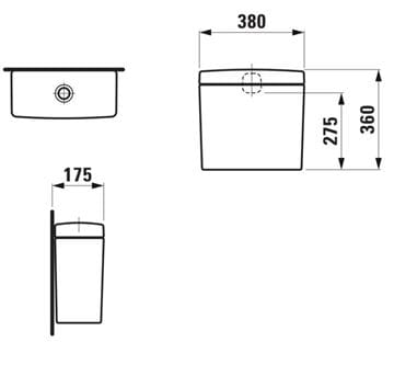 LAUFEN PRO WC kombi nádržka, zadní přívod vody, Dual-Flush H8269510009711 Technický nákres