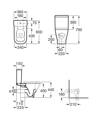 ROCA THE GAP WC kombi mísa, zadní odpad A342477000 Technický nákres
