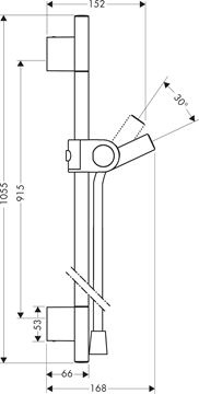 AXOR UNO sprchová tyč 1055 mm s držákem ruční sprchy, hadice, chrom 27989000 Technický nákres
