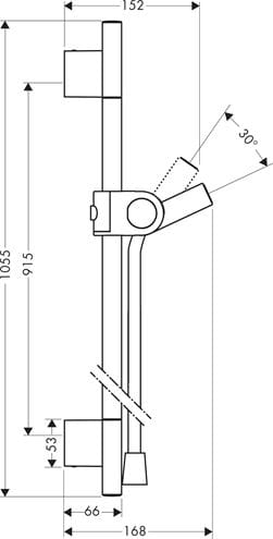 AXOR UNO sprchová tyč 1055 mm s držákem ruční sprchy, hadice, chrom 27989000 Technický nákres
