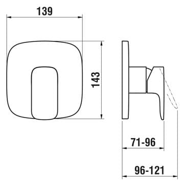LAUFEN CITYPLUS sprchová podomítková baterie, chrom HF905378100000 Technický nákres