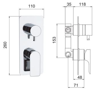 SANJET INFINITY podomítková baterie, pro 3 spotřebiče, s tělesem, chrom I93 Technický nákres