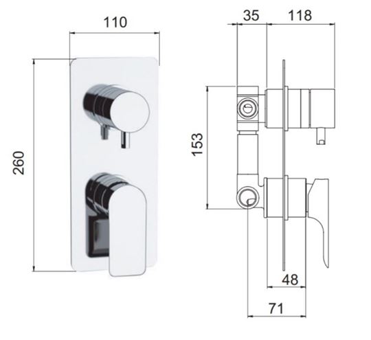 SANJET INFINITY podomítková baterie, pro 3 spotřebiče, s tělesem, chrom I93 Technický nákres