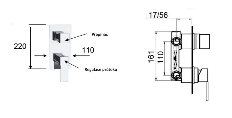 SANJET QUADRO podomítková baterie, pro 3 spotřebiče, s tělesem, chrom Q93 Technický nákres
