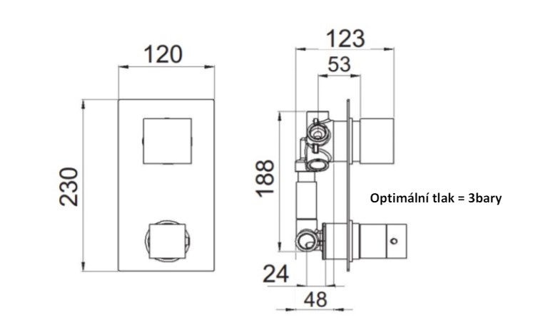 SANJET QUADRO podomítková termostatická baterie, pro 4 spotřebiče, s tělesem, chrom QT94 Technický nákres