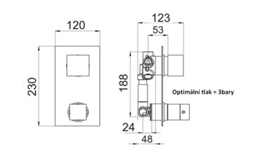 SANJET QUADRO podomítková termostatická baterie, pro 4 spotřebiče, s tělesem, chrom QT94 Technický nákres