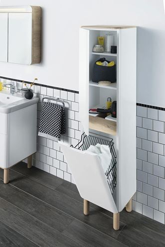 VITRA SENTO vysoká skříňka 40x35x157,5 cm, 2 dvířka, panty vlevo, s košem, white mat 60854 Obrázek - fotka