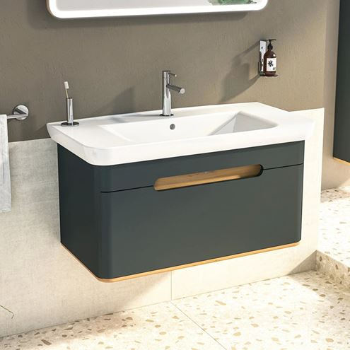 VITRA SENTO skříňka s umyvadlem 98x48,5x52 cm, 1 zásuvka, s osvětlením, antracite mat 60820 Obrázek - fotka
