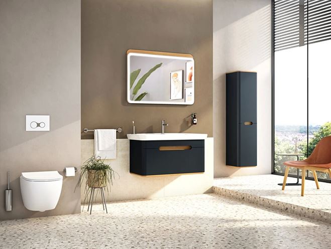 VITRA SENTO skříňka s umyvadlem 98x48,5x52 cm, 1 zásuvka, s osvětlením, antracite mat 60820 Obrázek - fotka