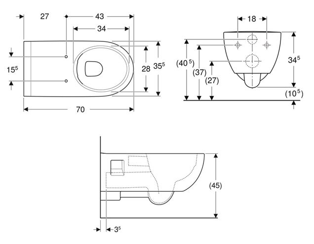 GEBERIT SELNOVA COMFORT bezbariérové závěsné WC, Rimfree splachování 500.693.01.2 Technický nákres