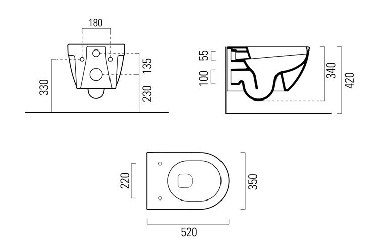 CONCEPT 200 závěsné WC, Rimless splachování VSRCO200EXCB Technický nákres