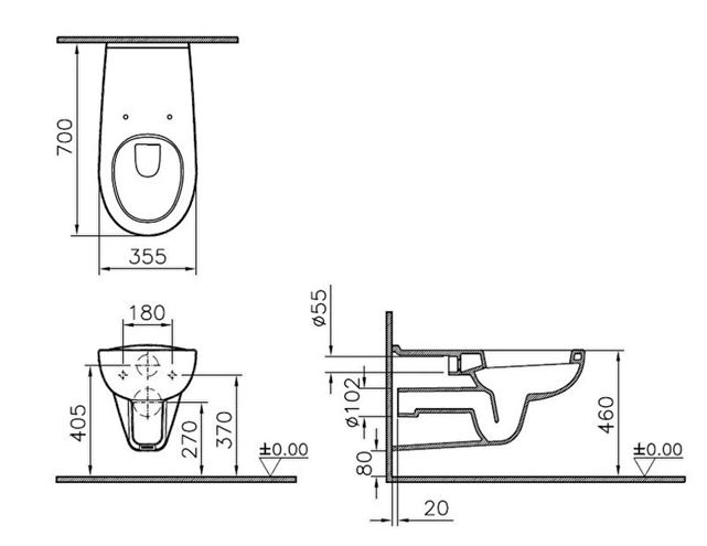 CONCEPT 100 bezbariérové závěsné WC, alpská bílá 5813B003-0075 Technický nákres