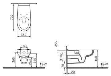 CONCEPT 100 bezbariérové závěsné WC, Rim-ex splachování, alpská bílá 5810B003-0075 Technický nákres