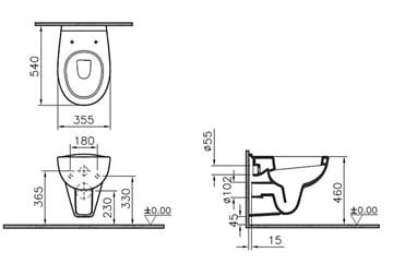 CONCEPT 100 bezbariérové závěsné WC, alpská bílá 5812B003-0075 Technický nákres