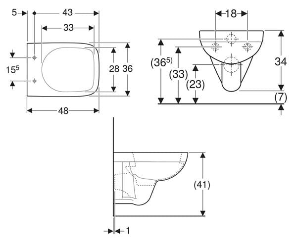 GEBERIT SELNOVA COMPACT závěsné WC 501.504.00.7 Technický nákres
