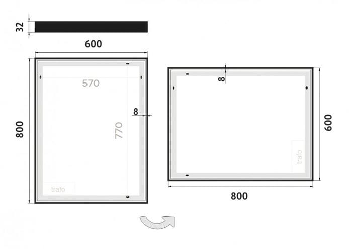 NIMCO ZP 13000 zrcadlo 60x80 cm, reverzibilní, s osvětlením ZPC 13002-90 Technický nákres