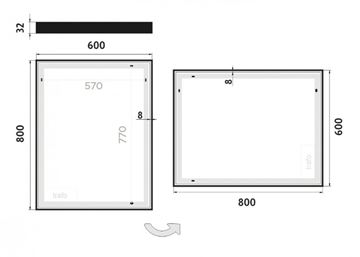 NIMCO ZP 13000 zrcadlo 60x80 cm, reverzibilní, s osvětlením ZPC 13002-90 Technický nákres