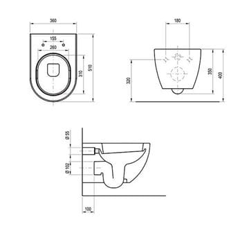 RAVAK UNI CHROME WC závěsné WC X01516 Technický nákres