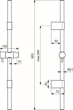 IDEAL STANDARD IDEALRAIN PRO sprchová tyč 603 mm s držákem ruční sprchy, chrom B9848AA Technický nákres