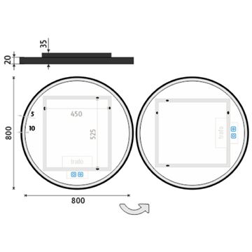 NIMCO ZP 28000 zrcadlo 80 cm, s osvětlením, s regulací stmívání a teploty světla, se dvěma senzory ZPC 28002RVX-90 Technický nákres