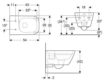 GEBERIT SELNOVA SQUARE závěsné WC, Rimfree splachování 501.546.01.1 Technický nákres
