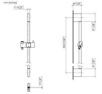 DORNBRACHT sprchová tyč 856 mm s držákem ruční sprchy, hadice, matná černá 26 413 979-33 Technický nákres