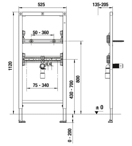 JIKA MODUL montážní rám pro umyvadlo 112 cm H8956590000001 Technický nákres