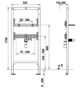 JIKA MODUL montážní rám pro umyvadlo 112 cm H8956590000001 Technický nákres