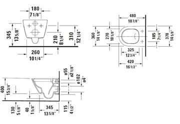 DURAVIT D-NEO závěsné WC, Rimless splachování 2587090000 Technický nákres