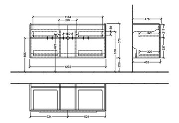 VILLEROY & BOCH VERITY EXCLUSIVE skříňka pod umyvadlo 127,2x47,8x57,6 cm, 4 zásuvky, Kansas Oak C25800RH Technický nákres