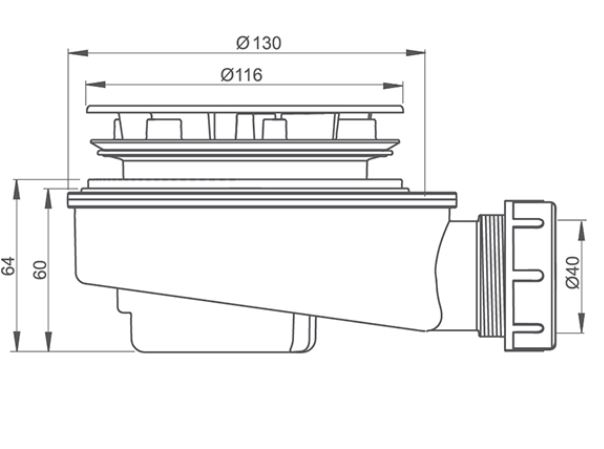 ROTH nízký vaničkový sifon pr. 90 mm, chrom 8100034 Technický nákres