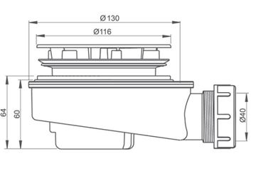 ROTH nízký vaničkový sifon pr. 90 mm, chrom 8100034 Technický nákres