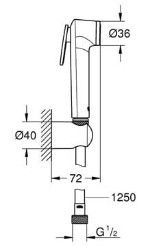 GROHE TEMPESTA-F TRIGGER SPRAY 30 bidetová sprška, s hadicí a držákem, chrom 27513001 Technický nákres