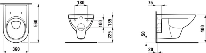 LAUFEN PRO závěsné WC H8209500000001 Technický nákres