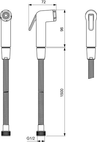 IDEAL STANDARD IDEALSPRAY bidetová sprška, s hadicí, chrom BC180AA Technický nákres