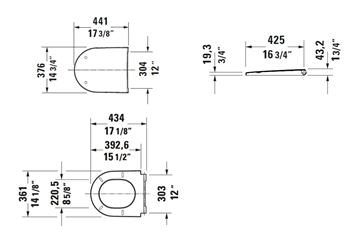 DURAVIT D-NEO závěsné WC, se SoftClose sedátkem, Rimless splachování 45770900A1 Technický nákres