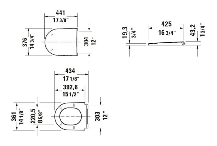 DURAVIT D-NEO závěsné WC, se SoftClose sedátkem, Rimless splachování 45770900A1 Technický nákres