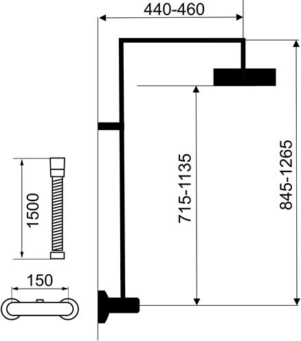 NOVASERVIS METALIA 54 sprchový set s termostatickou baterií, horní sprcha, ruční sprcha se 3 proudy, tyč, hadice, chrom SET034/TER,0 Technický nákres
