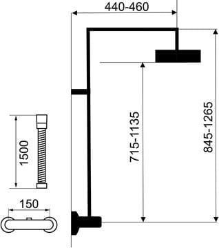 NOVASERVIS METALIA 54 sprchový set s termostatickou baterií, horní sprcha, ruční sprcha se 3 proudy, tyč, hadice, chrom SET034/TER,0 Technický nákres